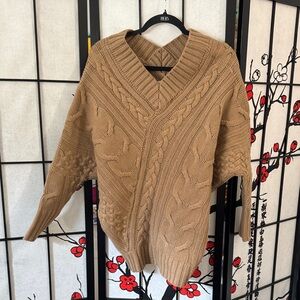 Billy Reid Tan Cable Knit V-Neck Sweater 100% Merino Wool NWT